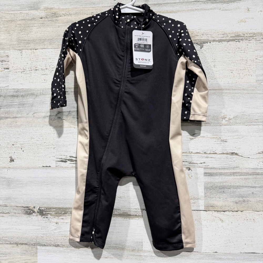 Stonz Sun Suit Infant 6-12M Black Polka Dot Night Camper Rash Guard NWT